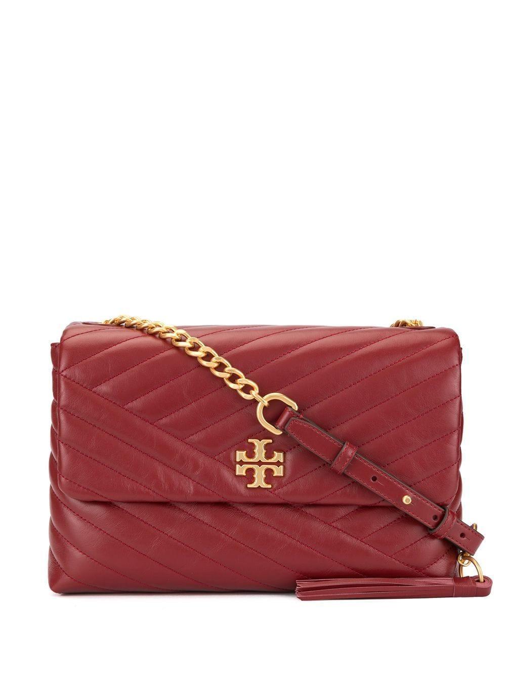 Tory Burch Leather Kira Chevron Flap Shoulder Bag in Red - Lyst
