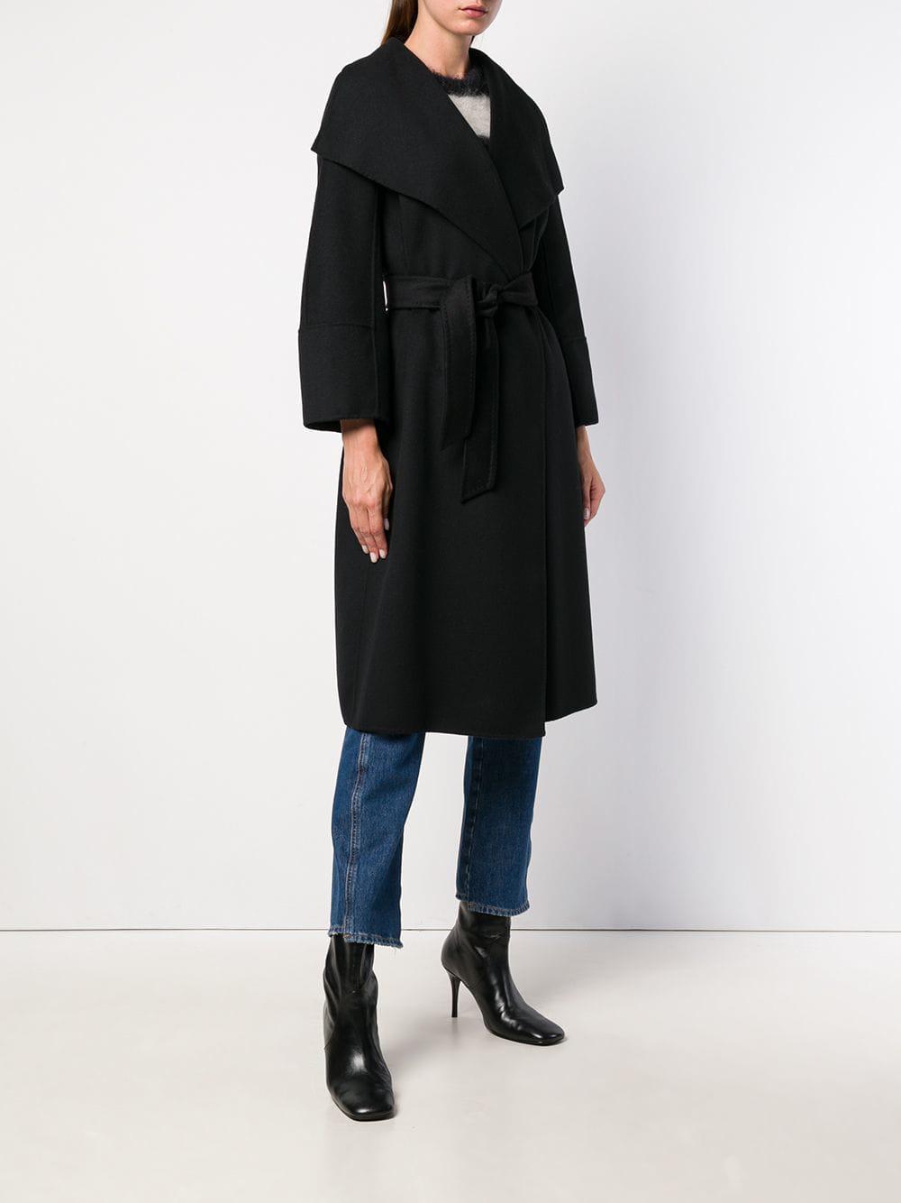 Max Mara Studio Wool Bosso Coat in Black - Lyst