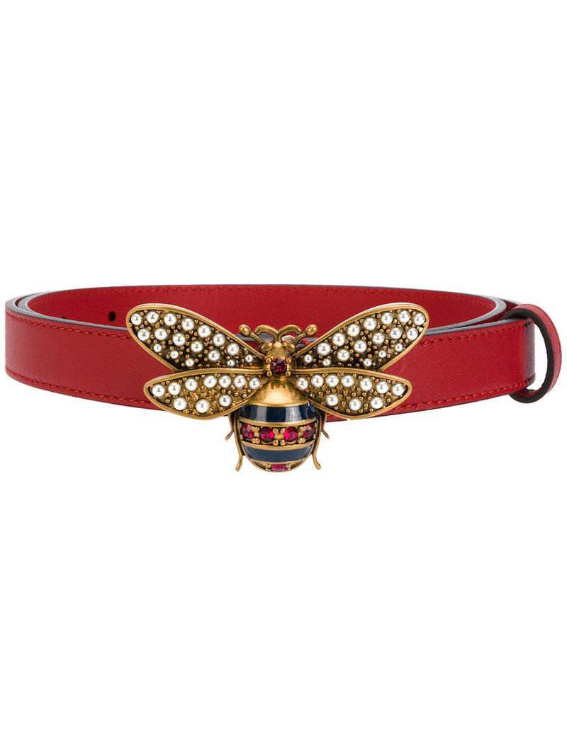 Gucci Bee Belt in Red | Lyst