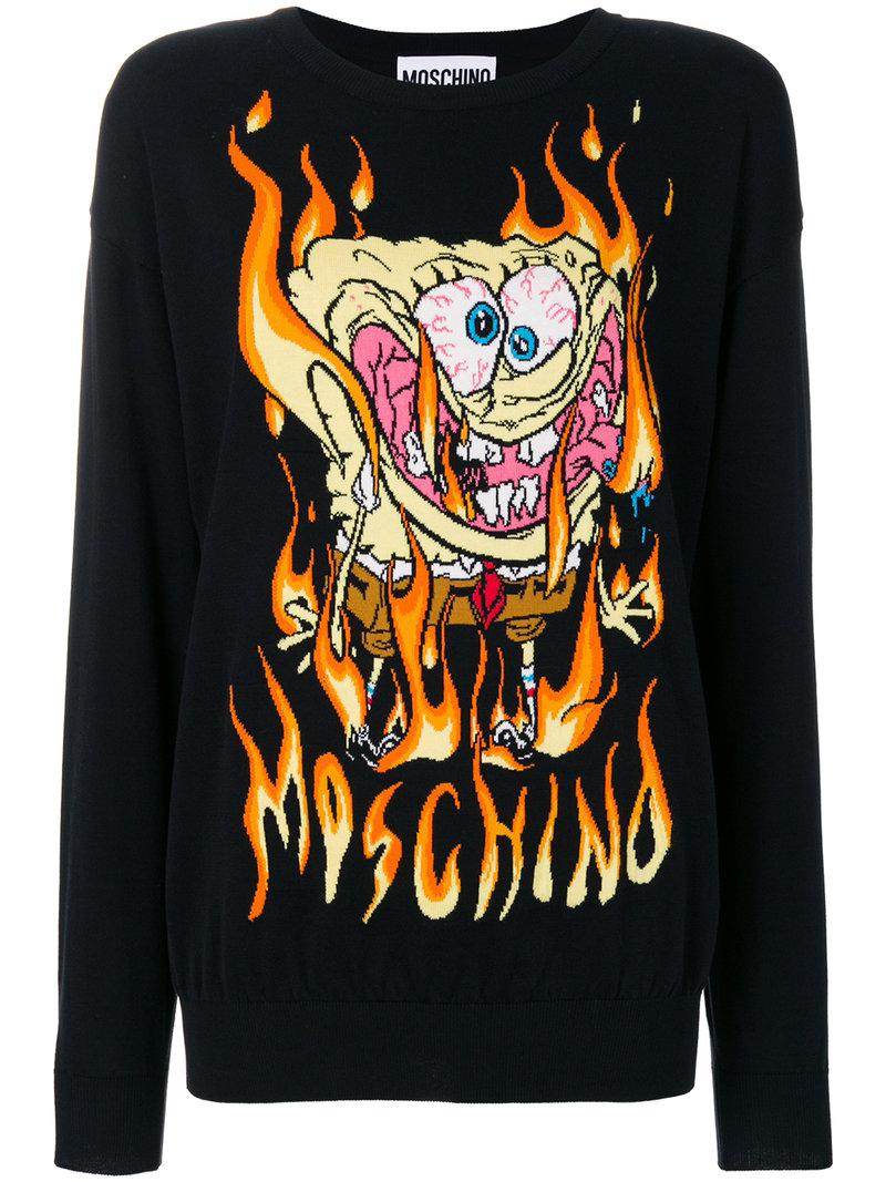 Moschino Embroidered Spongebob Sweater in Black | Lyst