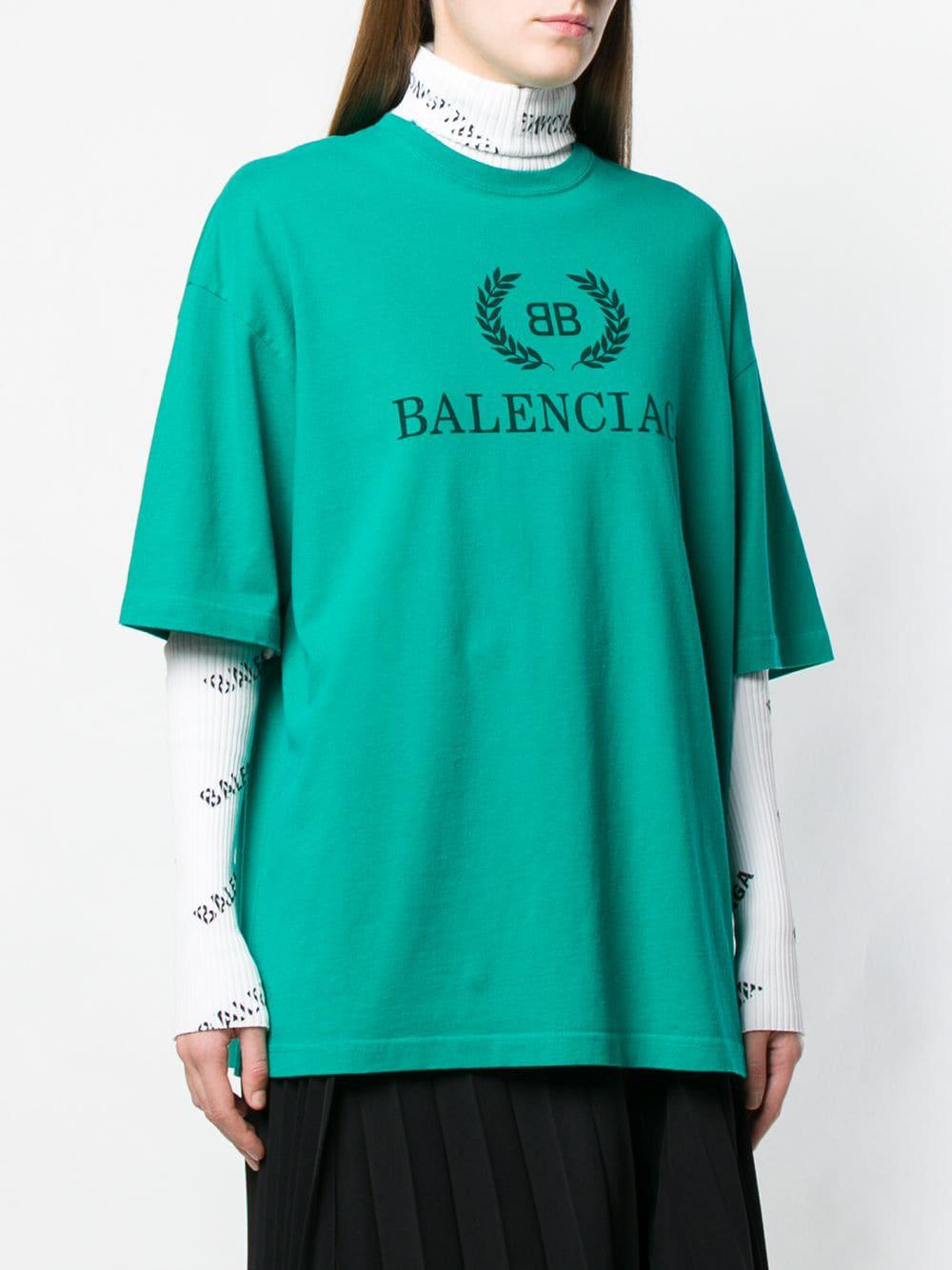 Balenciaga Cotton Bb Printed T-shirt in Green | Lyst