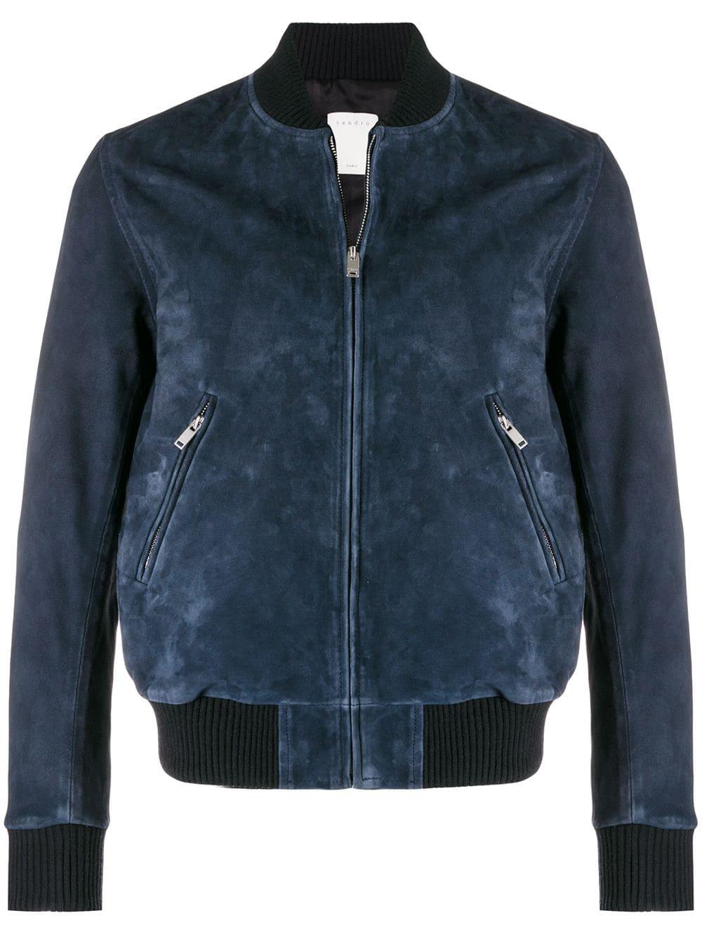 Sandro Suede Classic Bomber Jacket in Blue for Men - Lyst