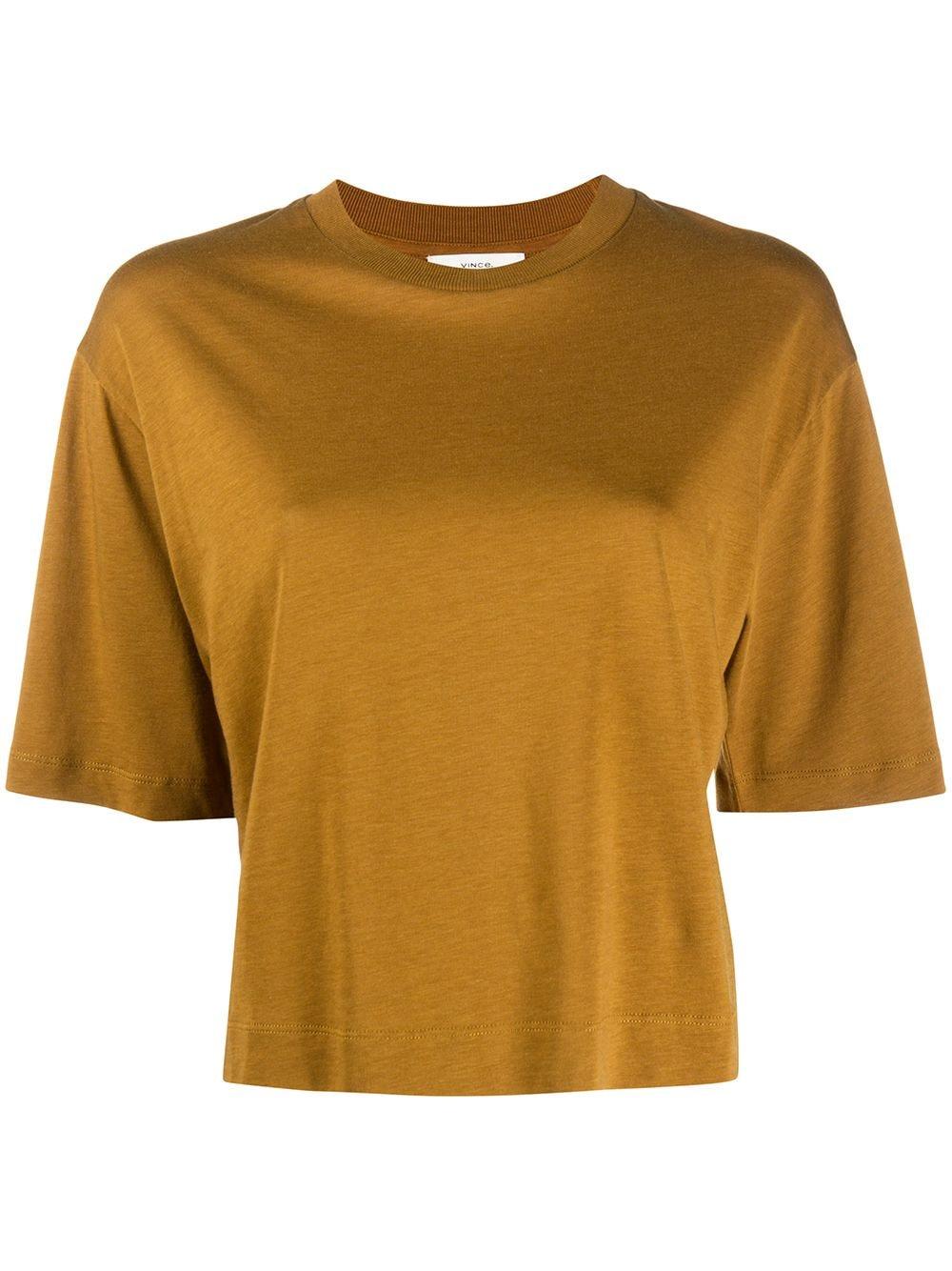 Vince Cotton Cropped Wide Sleeve T-shirt in Brown - Lyst
