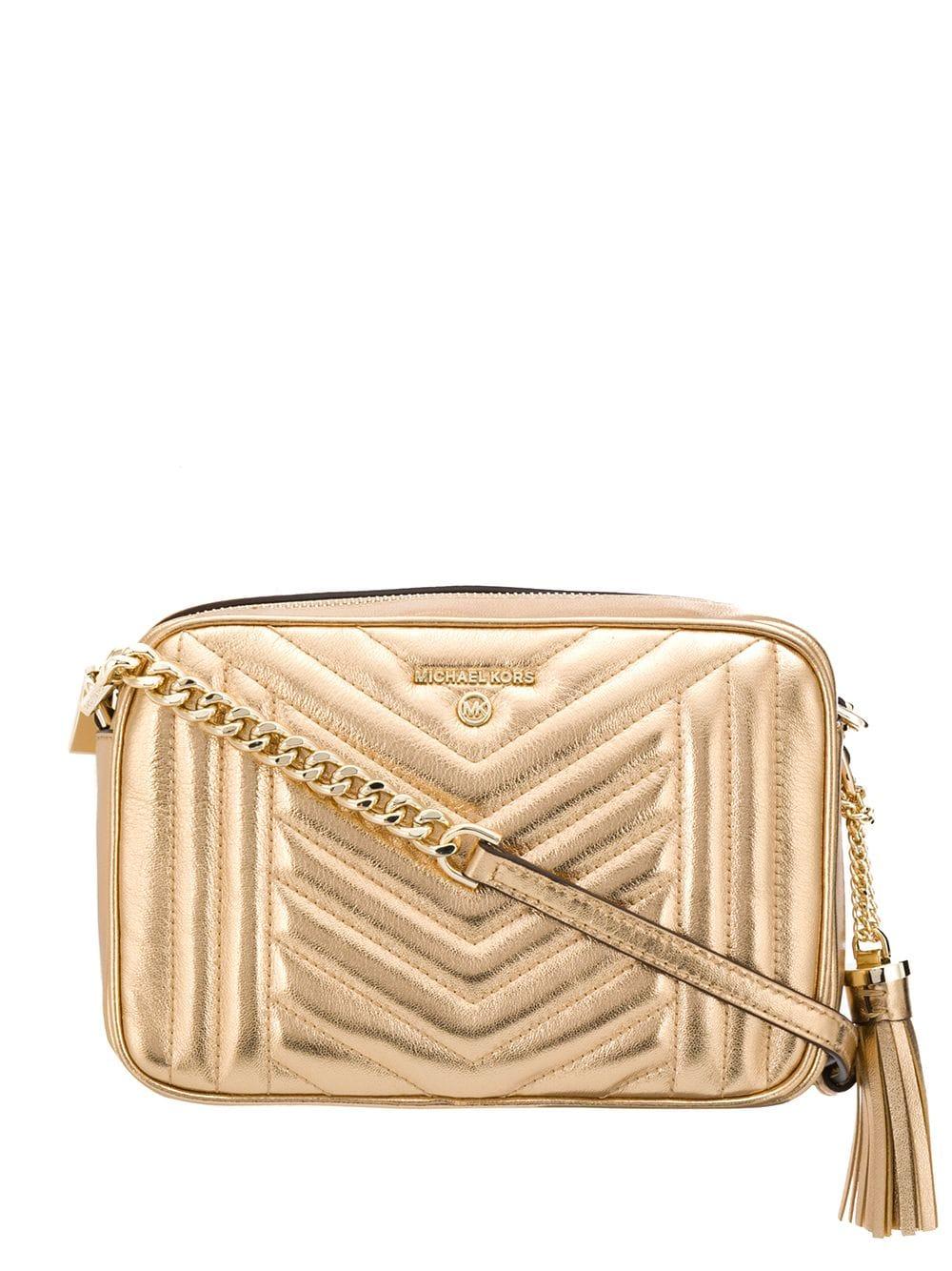 MICHAEL Michael Kors Leather Jet Set Quilted Camera Bag in Gold (Metallic) - Save 38% - Lyst