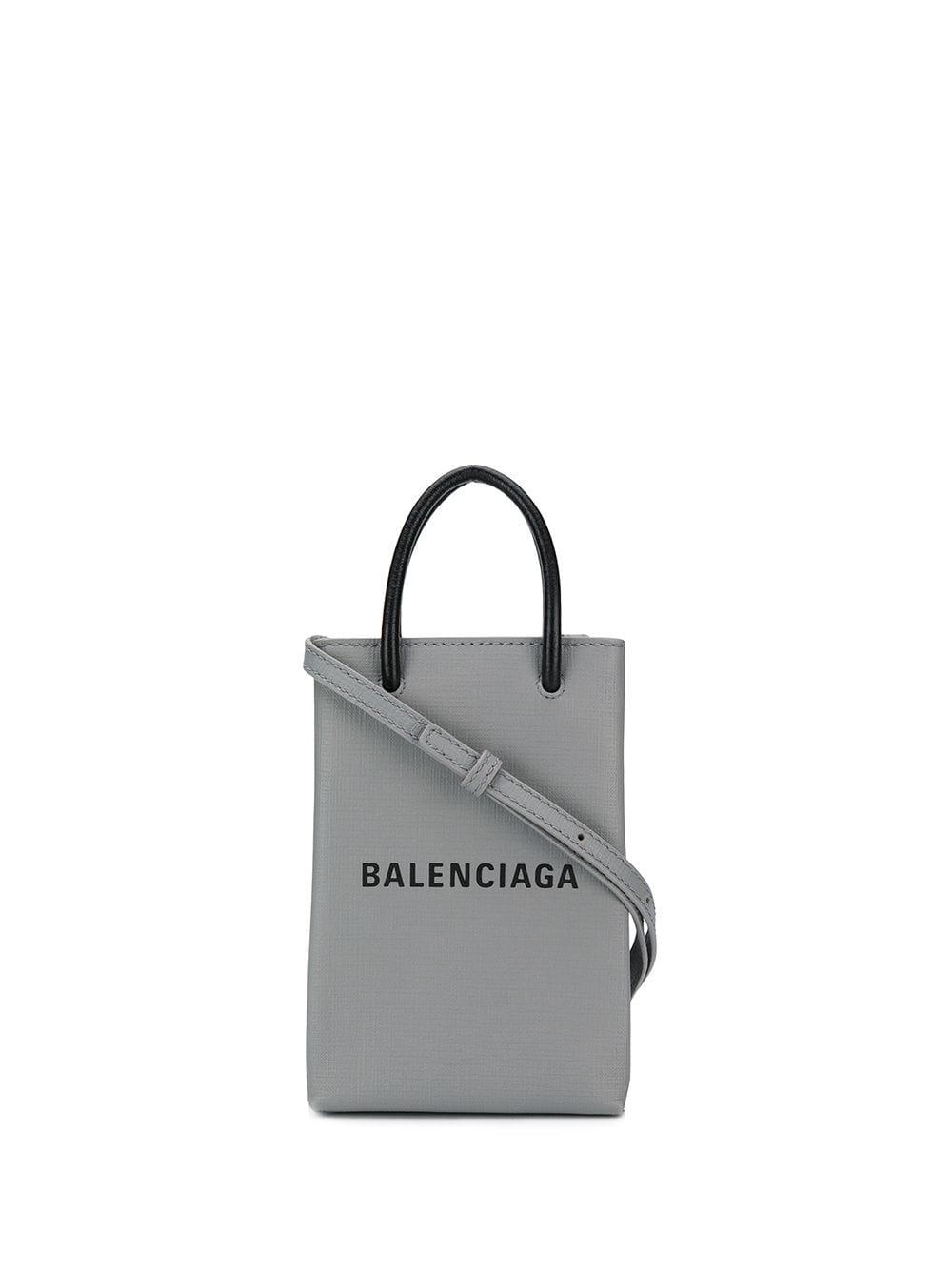 Balenciaga Leather Shopping Phone Bag On Strap in Grey (Gray 