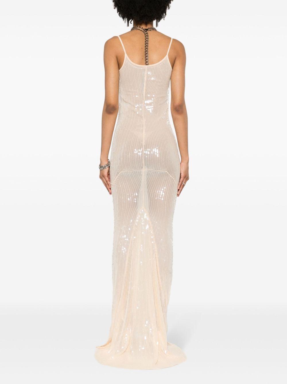 Rick Owens asymmetric sequinned chiffon maxi dress - Neutrals