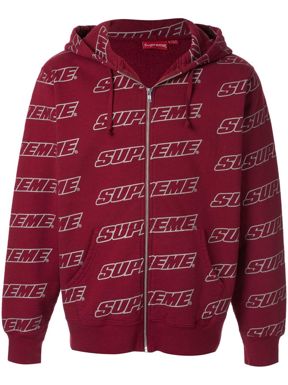 Rejse Forbindelse regulere Supreme Repeat Zip Up Hoodie in Red for Men | Lyst