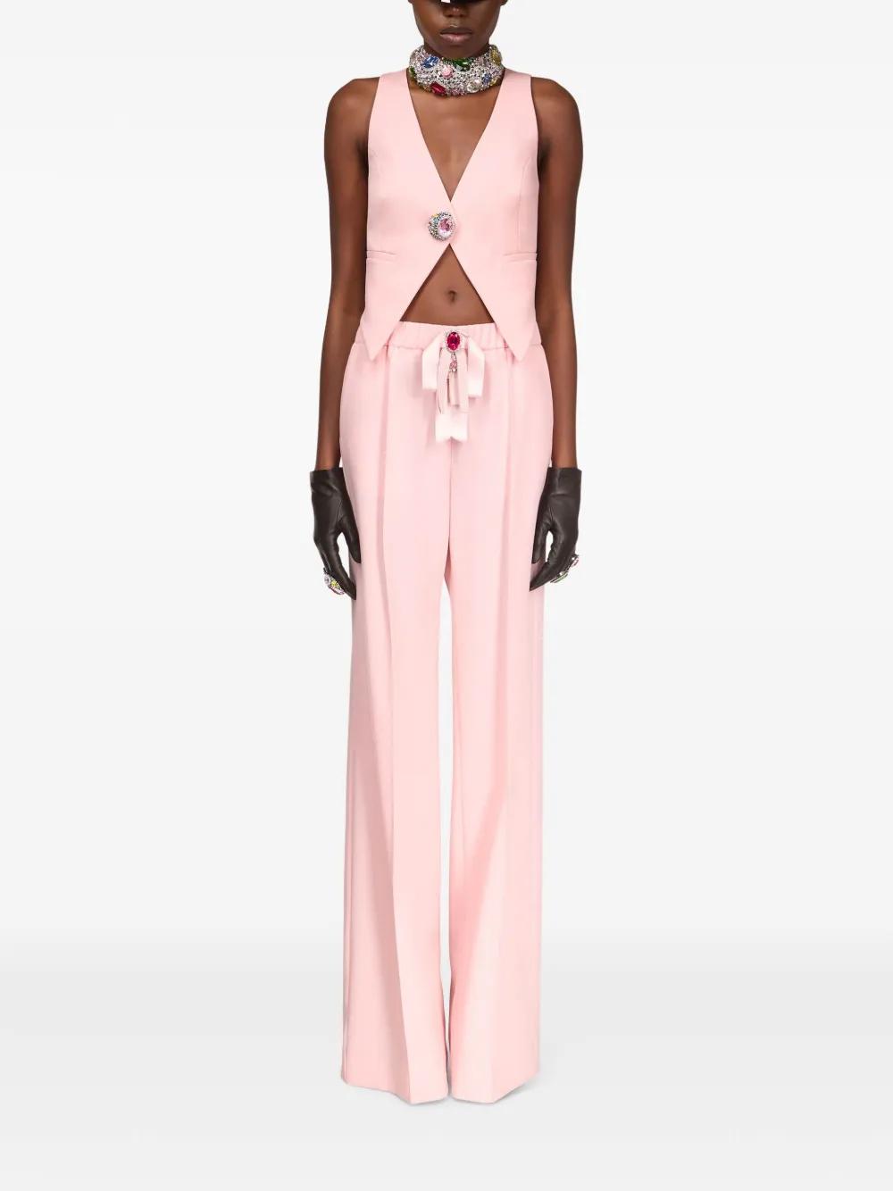 パンツ AREA 'Crystal Embellished' pants Fuchsia AREA Crystal-embellished pleated wool-blend straight-leg