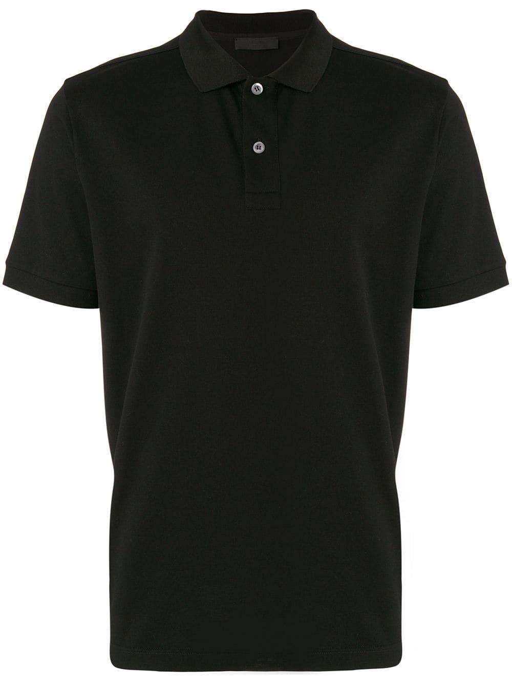 Prada Cotton Logo Patch Polo Shirt in Black for Men - Lyst