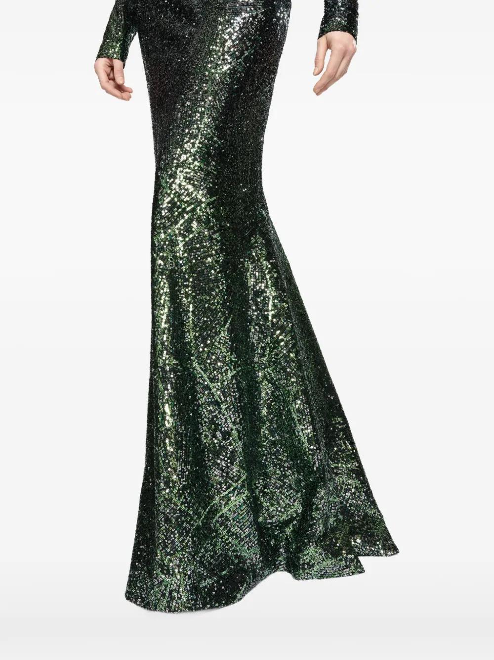 green emerald velvet dress Sequin Embellished Off-The-Shoulder Dress  ELIE SAAB