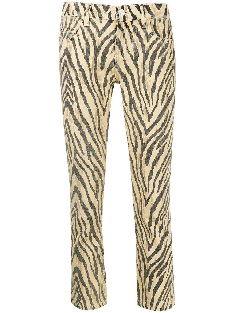 Current/Elliott Denim Zebra Print Cropped Trousers in Yellow,Zebra ...