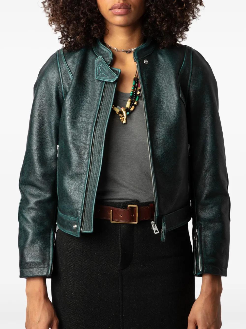 Zadig & Voltaire レザーバイカージャケット　カーキグリーン Zadig & Voltaire Loupa Leather Jacket in Green | Lyst UK