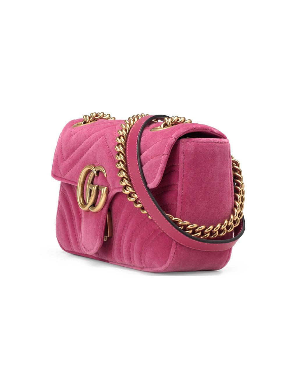 GG Marmont small shoulder bag in dark pink velvet