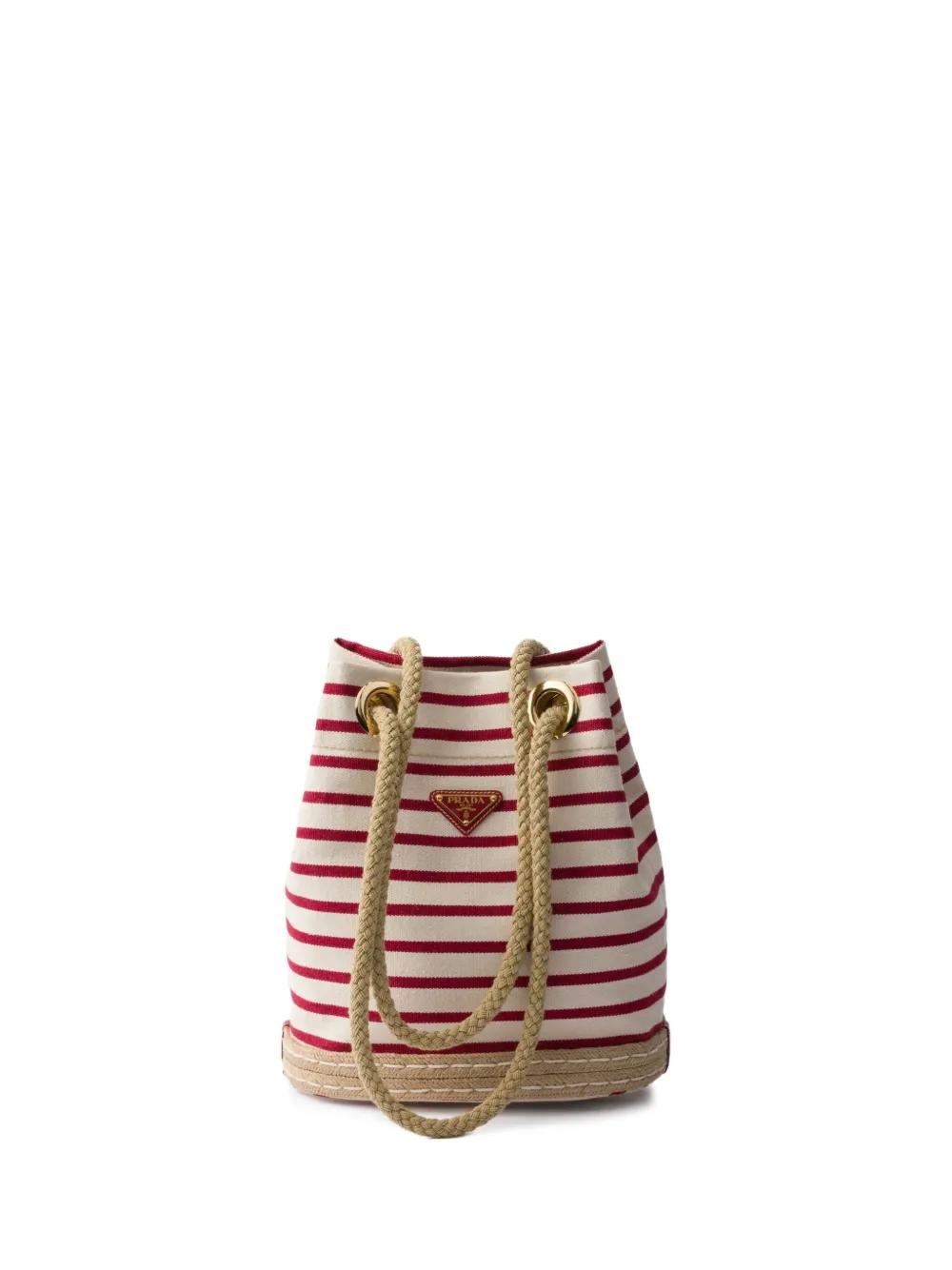 Prada Small Striped Bucket Bag in White | Lyst