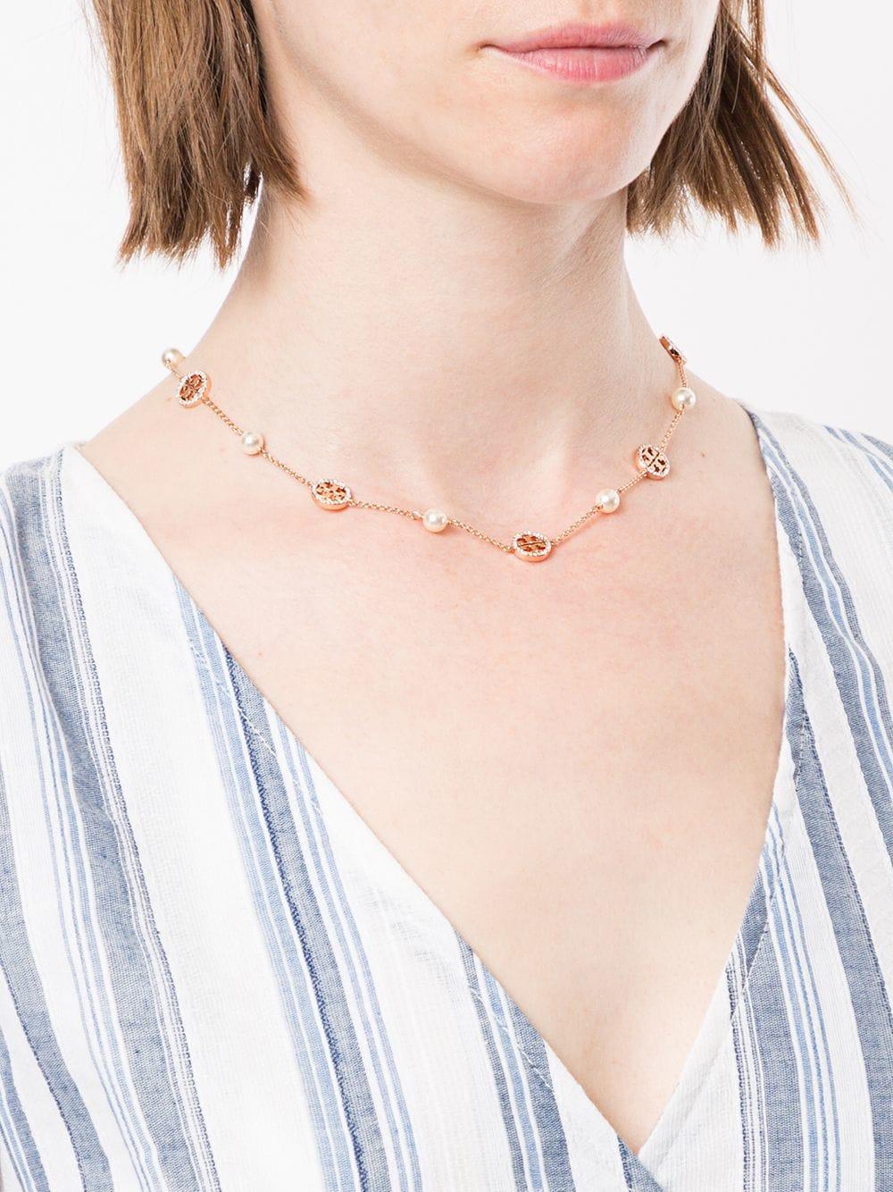 Tory Burch Crystal Pearl Logo Necklace in Gold (Metallic) Lyst