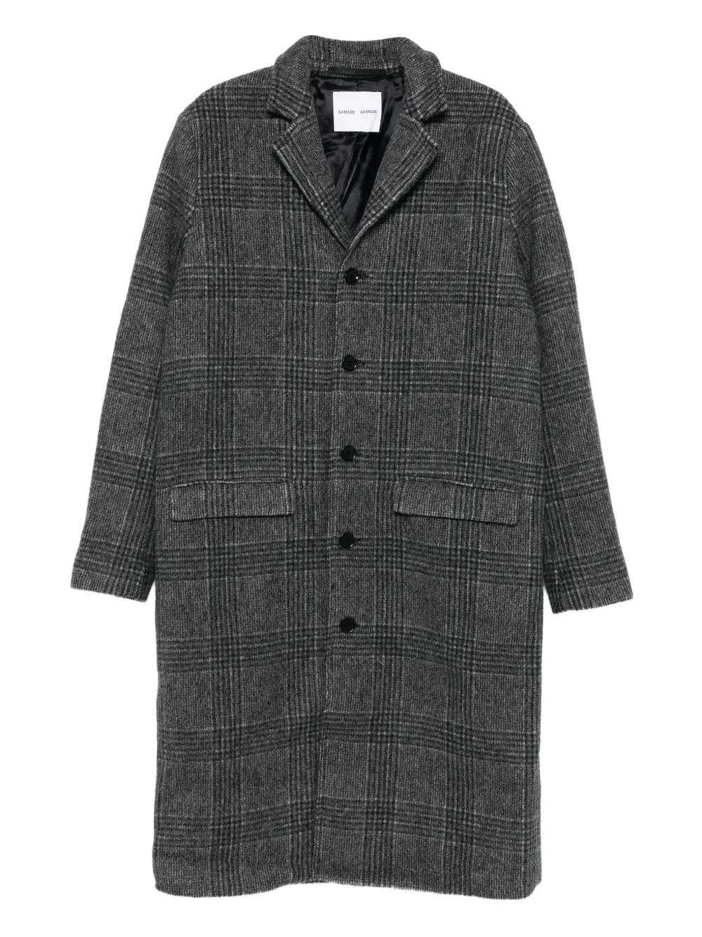 Samsøe Samsøe Checked-Pattern Single-Breasted Coat in Grey for