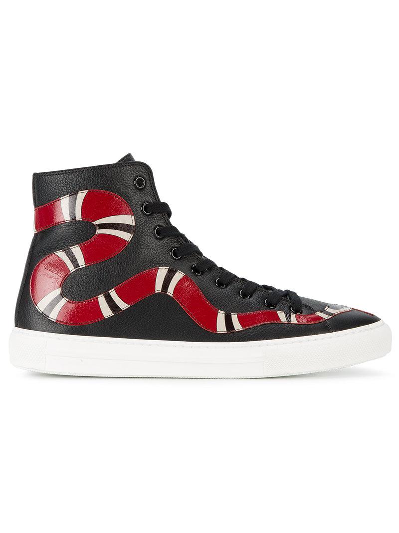 Gucci Snake Embroidered Leather Hi top Sneakers in Black Gucci Snake Embroidered Leather Hi top Sneakers in Black