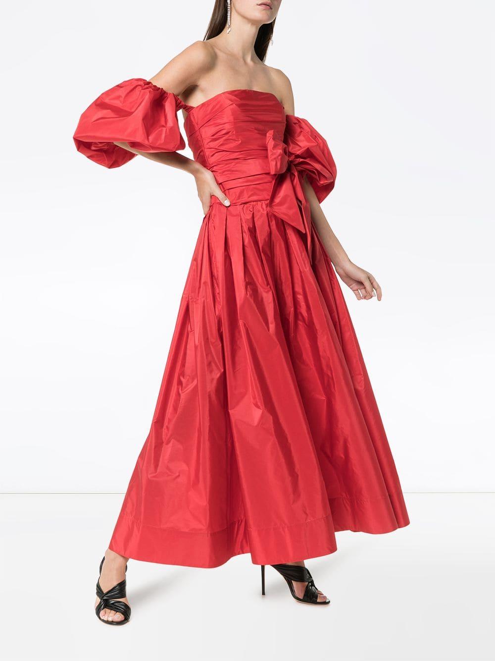 Valentino Off-shoulder Puff Sleeve Maxi Dress in Red | Lyst