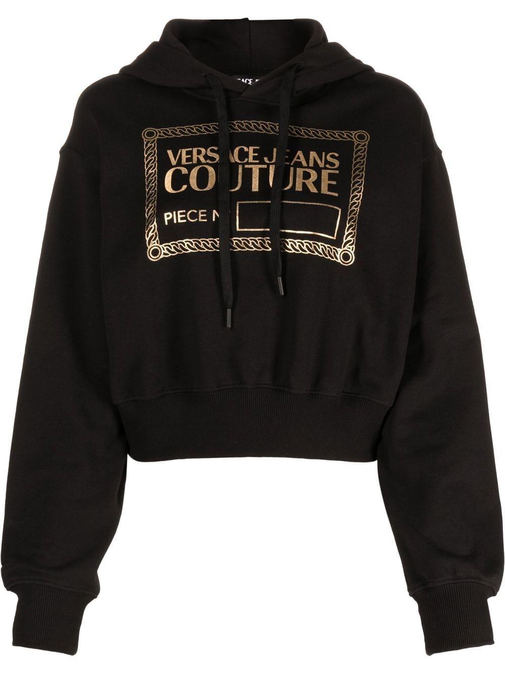 Femme Vêtements Articles de sport et dentraînement Sweats à capuche Hoodie à logo imprimé Coton Versace Jeans Couture en coloris Noir 