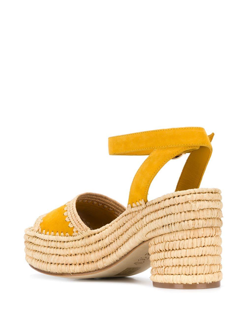 Tory Burch Leather Straw Platform Sole Sandals in Yellow Lyst