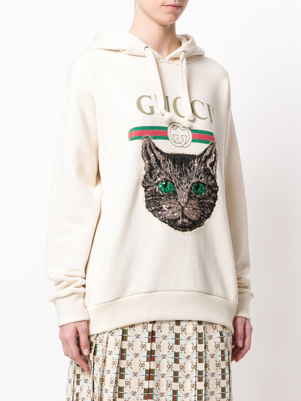 Gucci Mystic Cat Logo Hoodie in Natural | Lyst