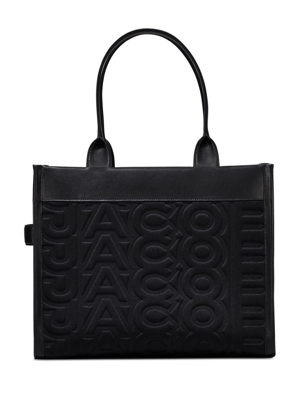 Sandro | Large Tote in Monogram-Embossed Leather | Black