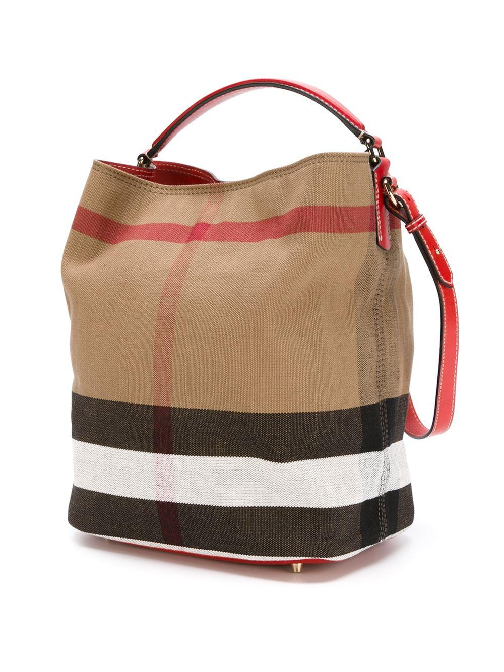 Lyst Burberry Large Ashby Cotton, Jute and Leather Shoulder Bag in Red