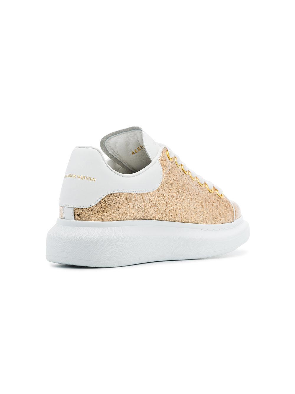 Alexander McQueen Gold Oversized Leather Glitter Sneakers in White ...