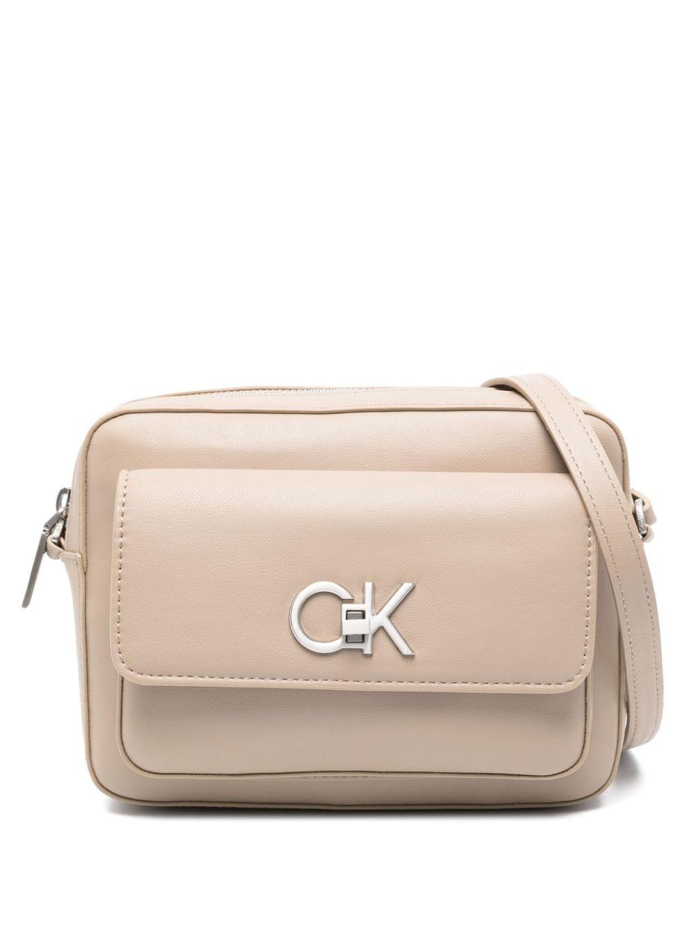 Calvin Klein Logo-plaque Leather Crossbody Bag in Natural | Lyst