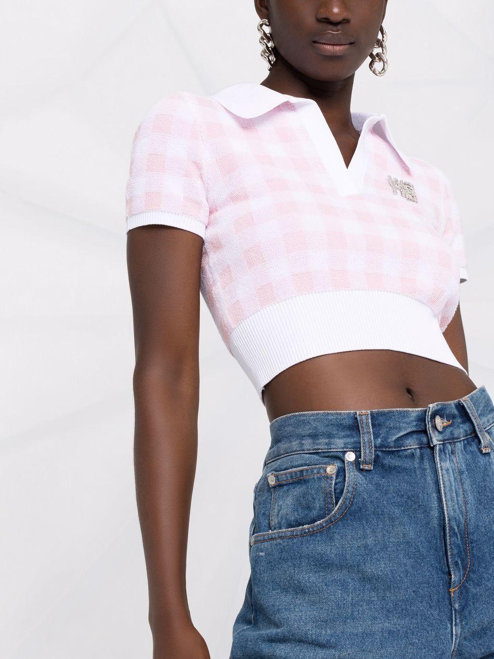 T By Alexander Wang Gingham-check Cropped Top in Pink