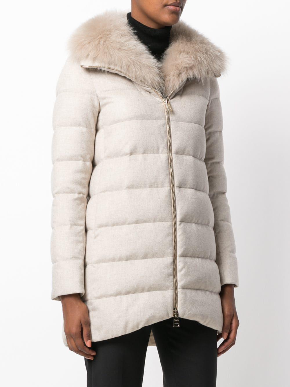 Herno Cashmere Fur Trim Collar Padded Jacket in Natural - Lyst