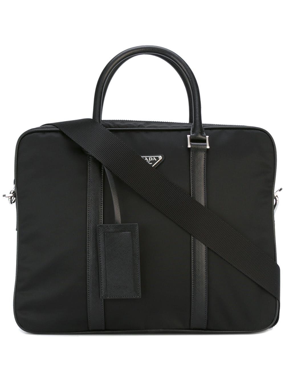 Prada Removable Strap Laptop Bag Men Calf Leather/nylon/polyester