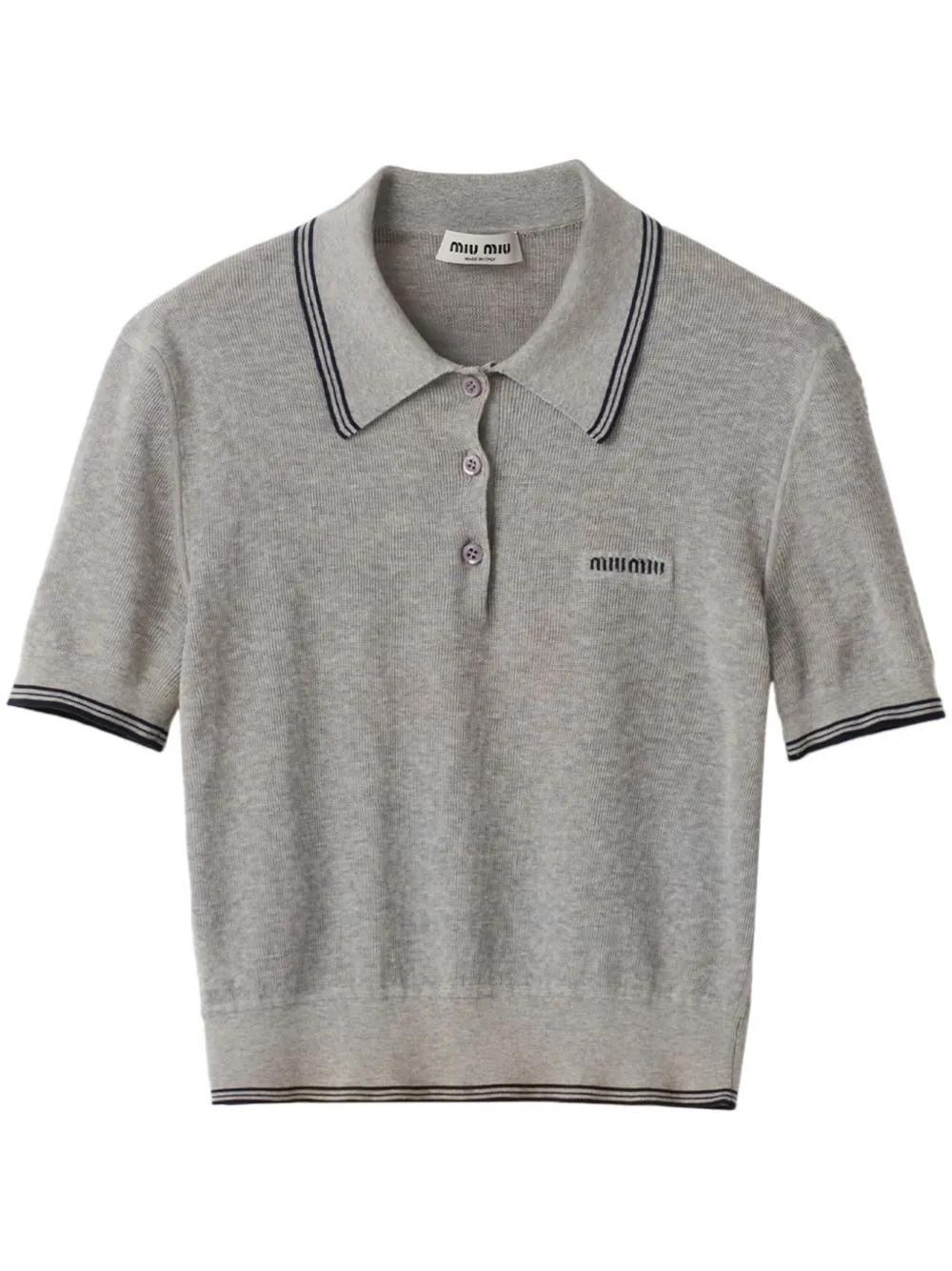 MiuMiu ストライプディテールポロトップ Miu Miu Stripe-Detail Polo Top in Gray | Lyst