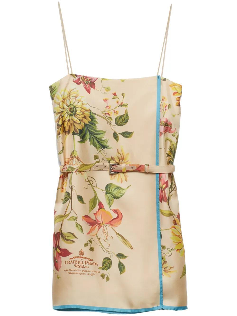 【プラダ・PRADA】Printed silk twill mini-dress Prada Printed Silk Twill Mini-Dress in Gray | Lyst