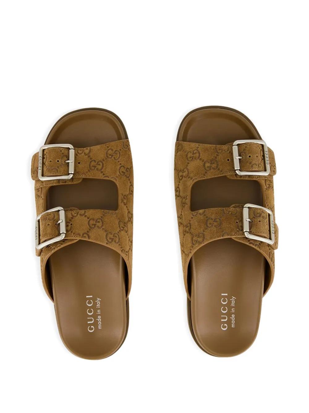 Gucci Men’s Beige GG Canvas Double-Buckle Slides Gucci Brown-Beige Monogram Double Buckle Slide Sandals main image 4
