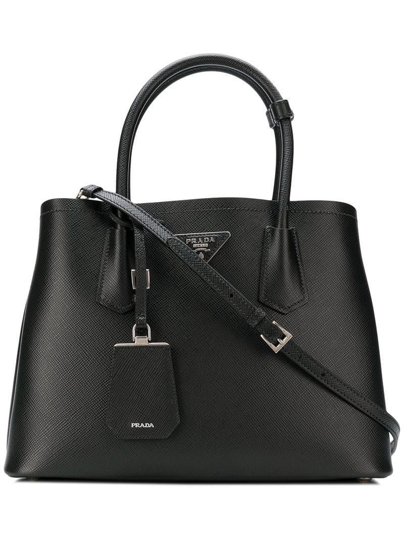 Prada Leather Shopper Tote Bag in Black - Lyst