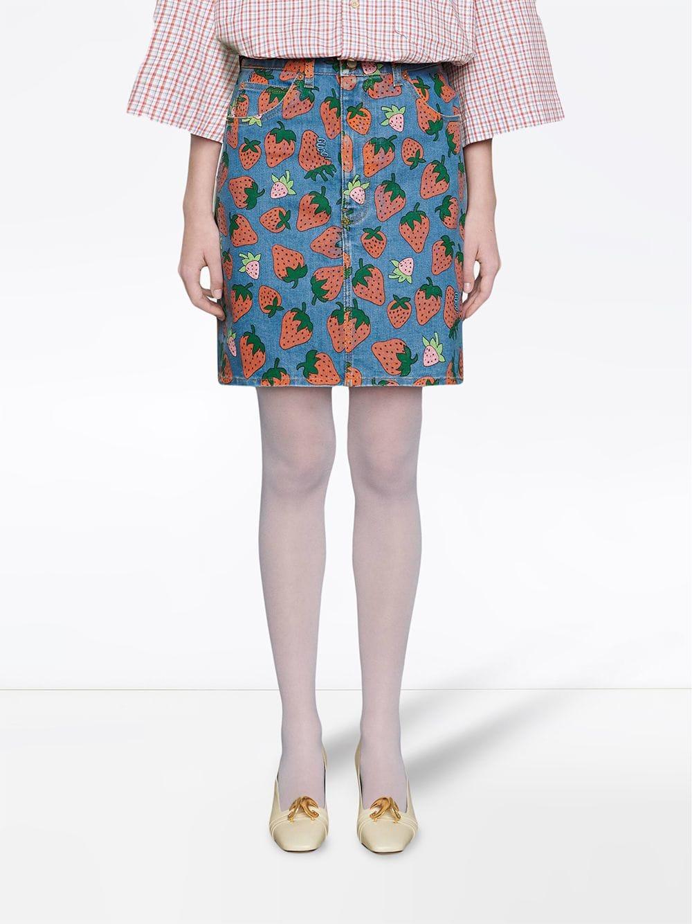 Gucci Denim Skirt With Strawberry Print in Blue | Lyst