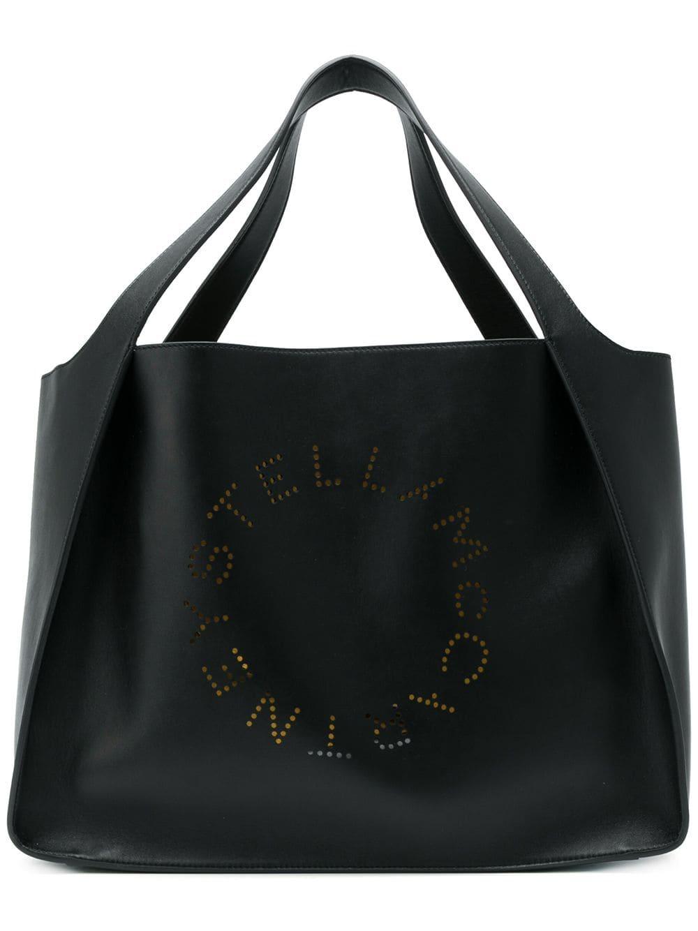 Stella McCartney Leather Logo Tote Bag in Black - Lyst