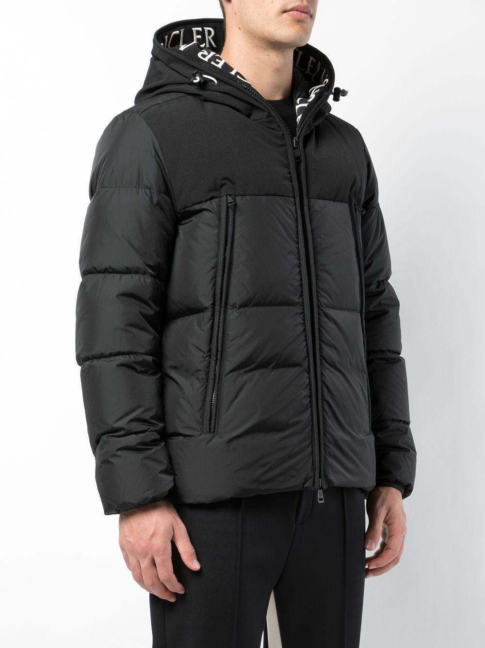 Moncler Cotton Logo Hooded Down Jacket in Black for Men - Lyst