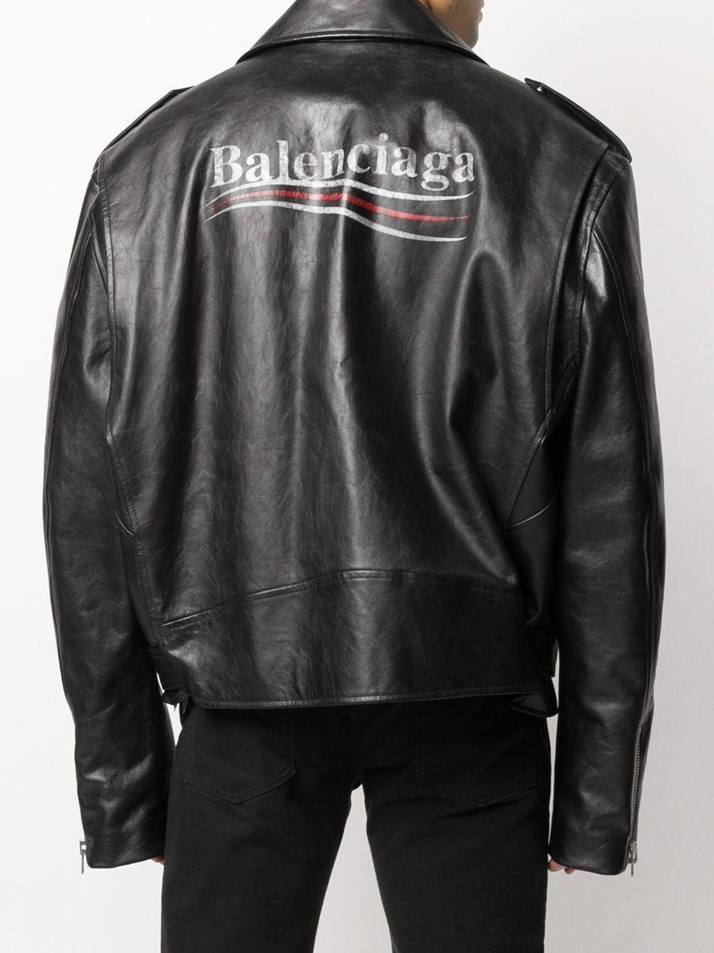 Balenciaga Logo Print Biker Jacket in Black for Men | Lyst