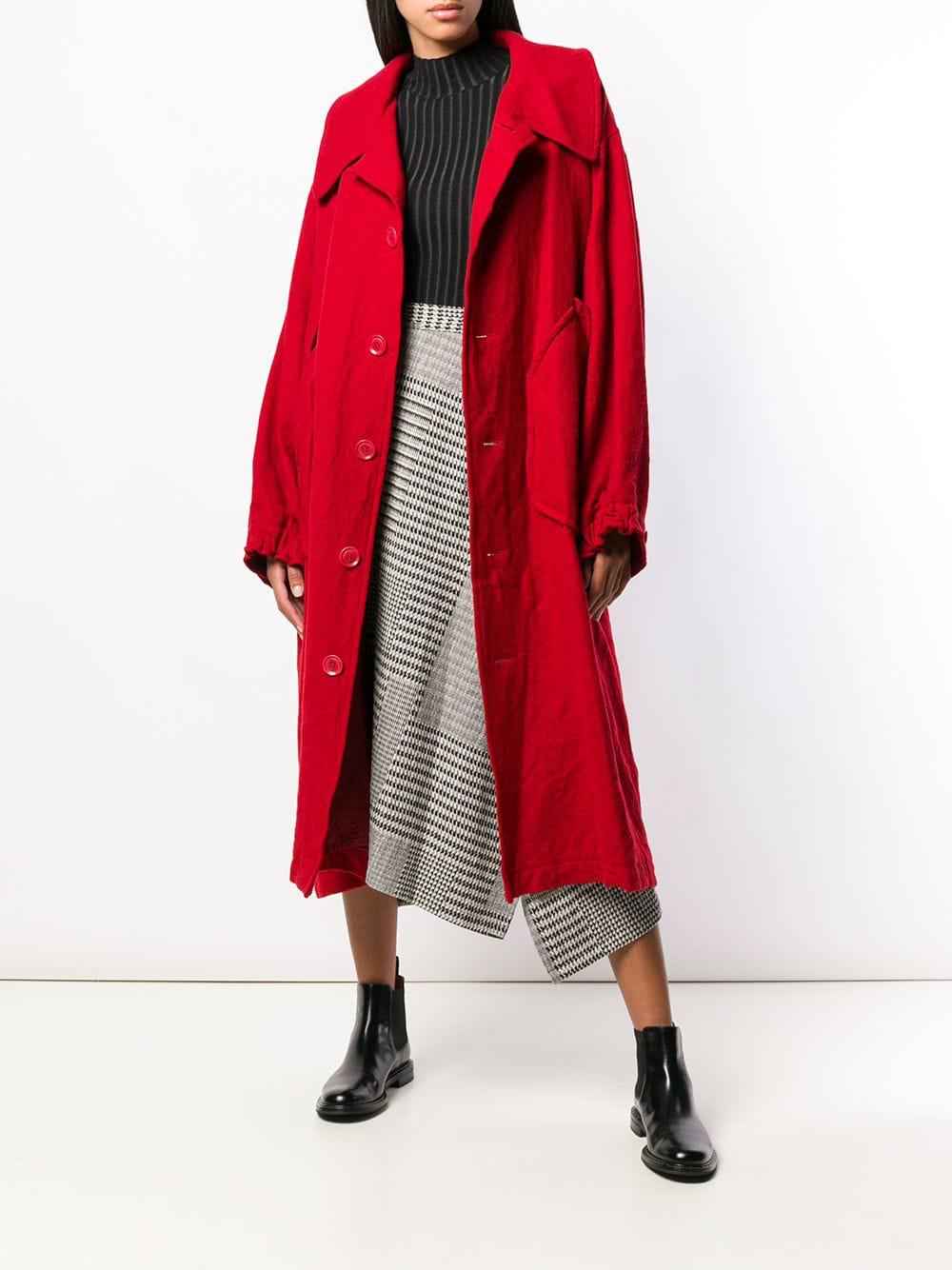 Y's Yohji Yamamoto Wool Single Breasted Coat in Red - Lyst