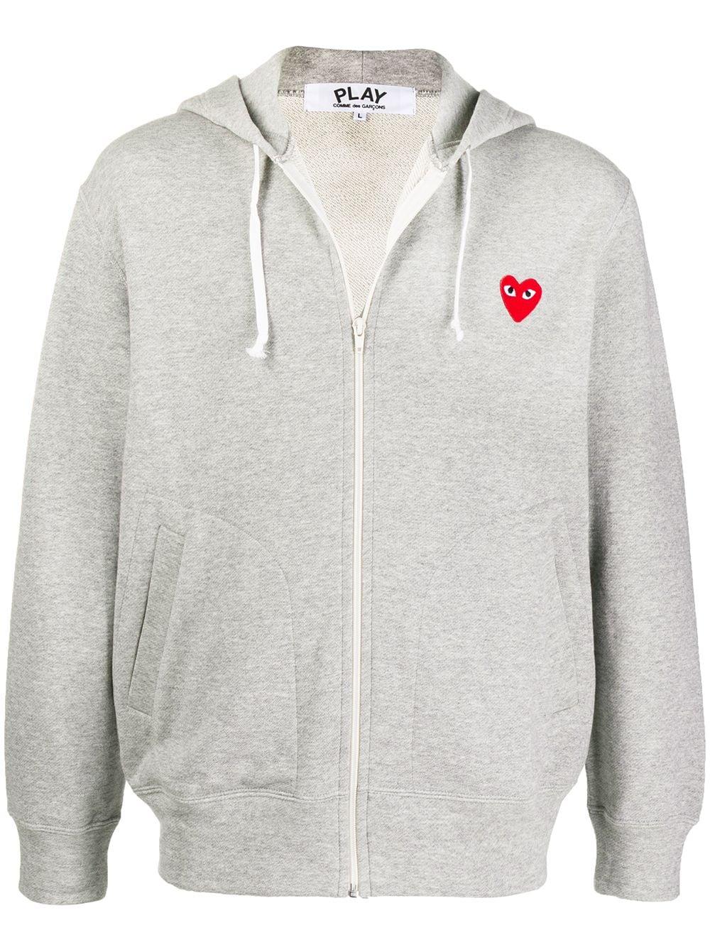 COMME DES GARÇONS PLAY Cotton Logo Embroidered Zipped Hoodie in Grey ...