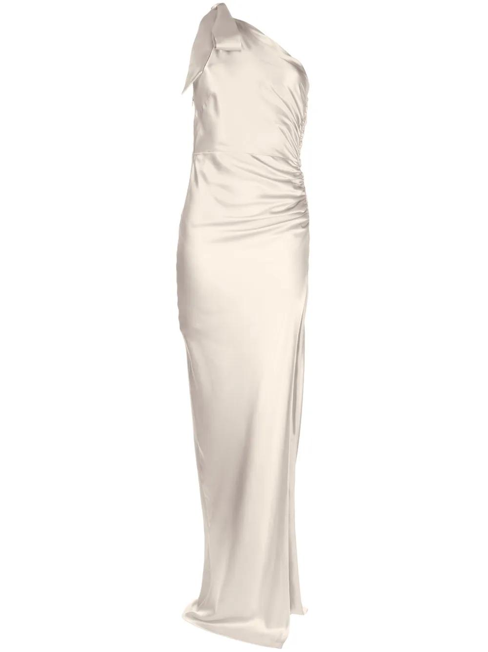open lace back dress One shoulder gown with tie main image 1