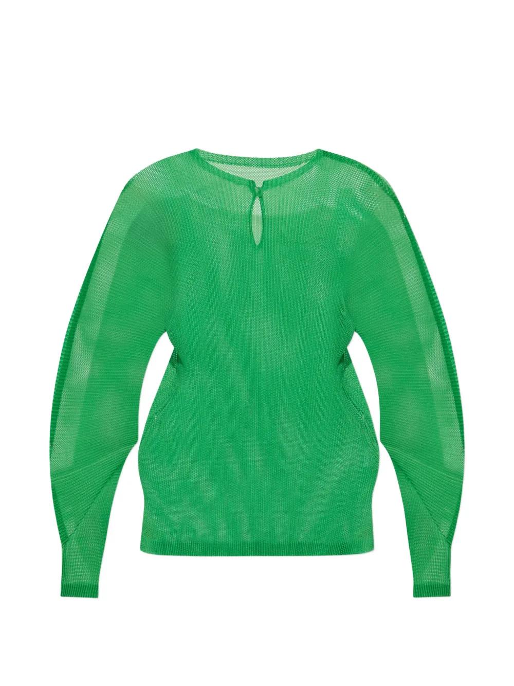 Pleats Please Issey Miyake Tatami April Keyhole-Neck Blouse in