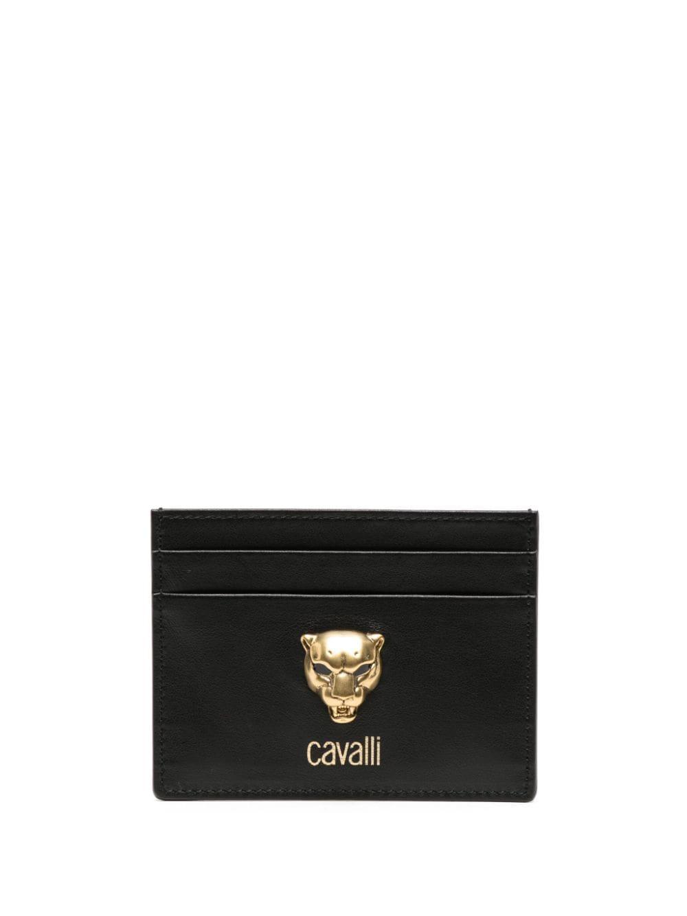 Roberto Cavalli Tiger Head Leather Cardholder in Black for Men | Lyst