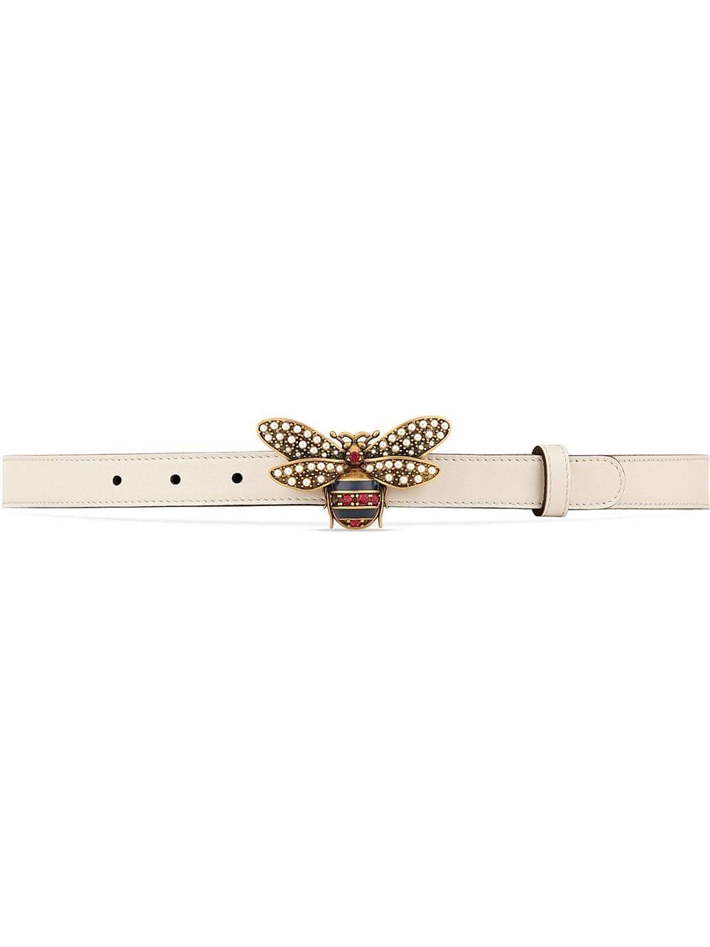 Gucci Queen Margaret Leather Belt in White | Lyst