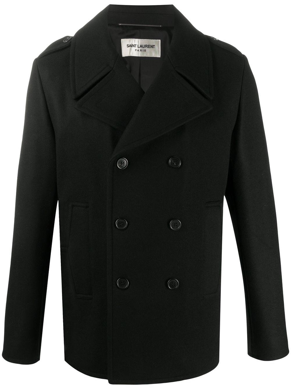 Saint Laurent Wool Peacoat in Black for Men - Lyst