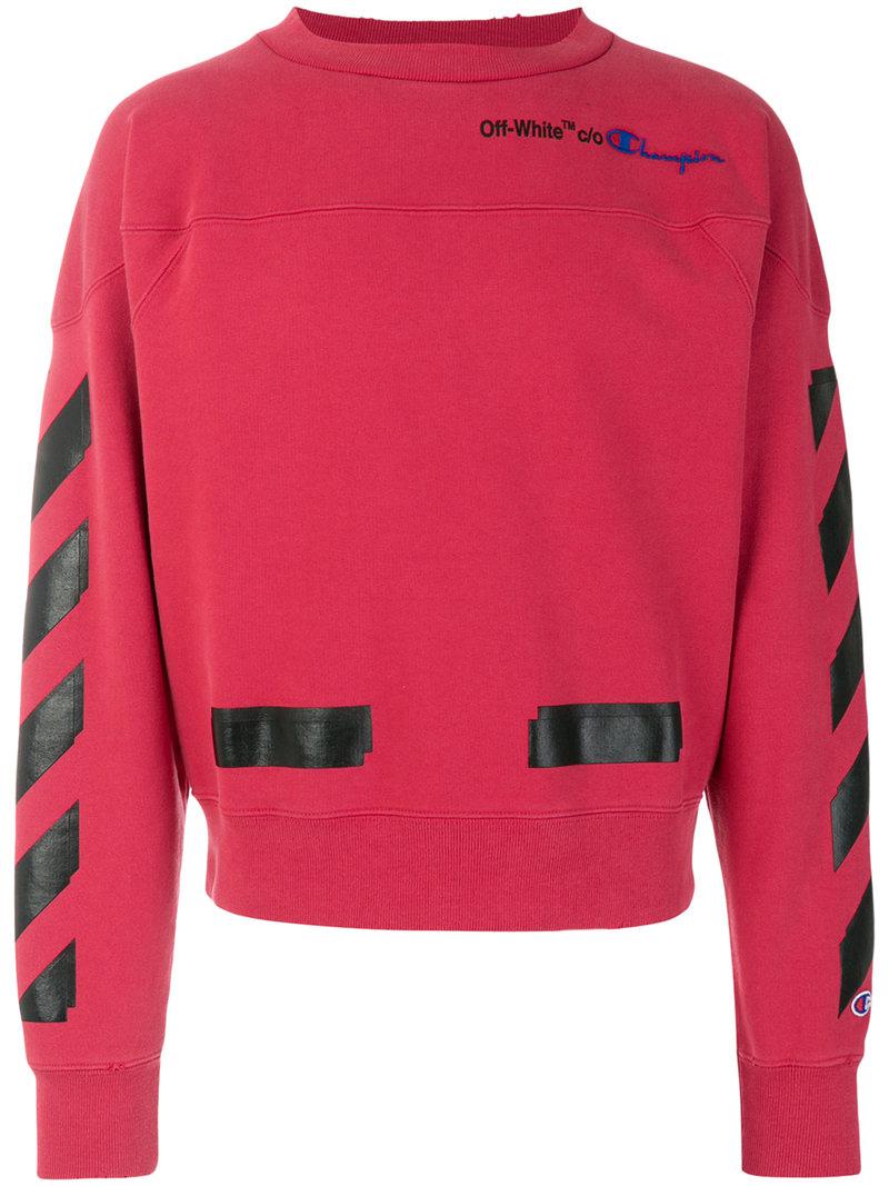 off white champion red hoodie