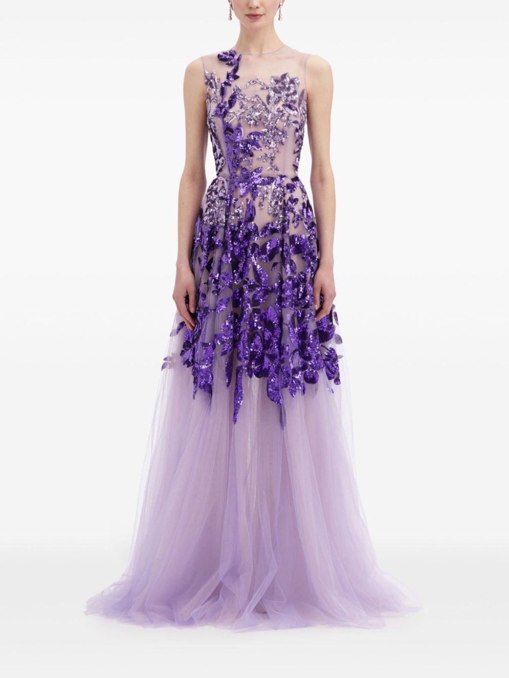 purple oscar de la renta dress Oscar de la Renta Ombré Peony Sequinned Gown in Purple