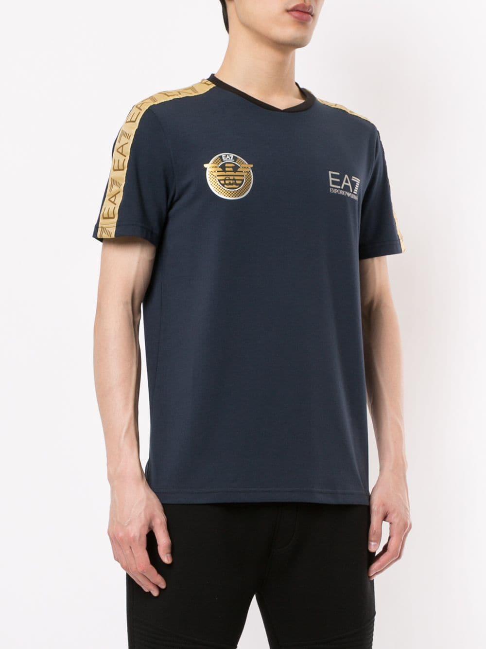 EA7 Synthetic Soccer Archive Tape T-shirt in Blue for Men | Lyst